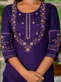 Royal Purple Embroidered Kurta Pant Set with Dupatta
