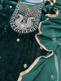 Royal Emerald Green Velvet Embroidered Sharara Set