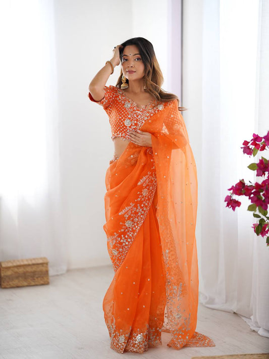 Sunset Orange Elegance Saree