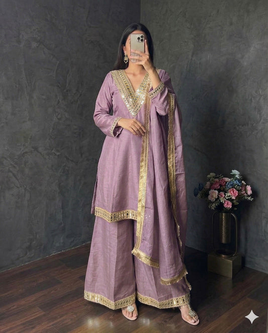 Mauve Embroidered Sharara Set with Dupatta