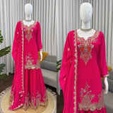 Hot Pink Embroidered Kurta Sharara Set with Dupatta