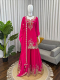 Hot Pink Embroidered Kurta Sharara Set with Dupatta