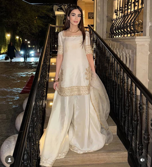 Mustard Gold Embroidered Kurta Sharara Set with Dupatta