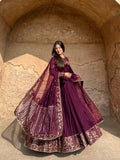 Wine Color Flared Anarkali Dress with Heavy Border Work