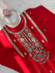 Royal Red Sharara Set with Intricate Mirror Embroidery, Statement Kurta & Flowing Dupatta