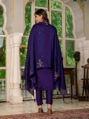 Royal Purple Embroidered Kurta Pant Set with Dupatta