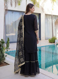 Elegant black embroidered sharara suit for women with dupatta
