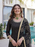 Elegant black embroidered sharara suit for women with dupatta