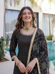 Elegant black embroidered sharara suit for women with dupatta