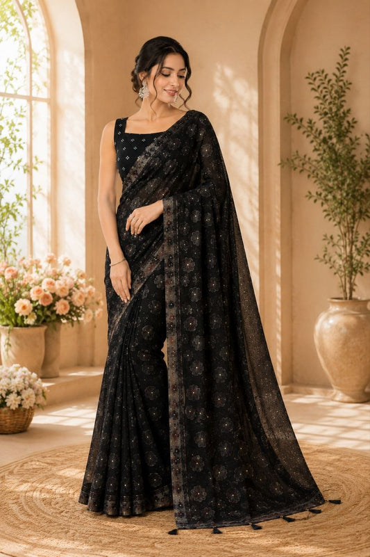 Online Designer Black Saree Georgette