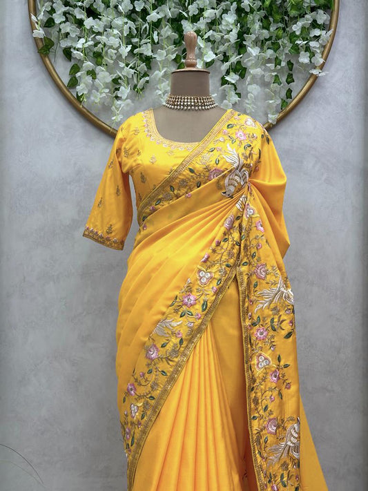 Sunshine Elegance Embroidered Saree