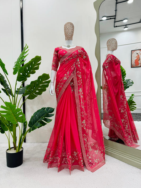 Bridal Red Elegance Saree with Heavy Embroidery