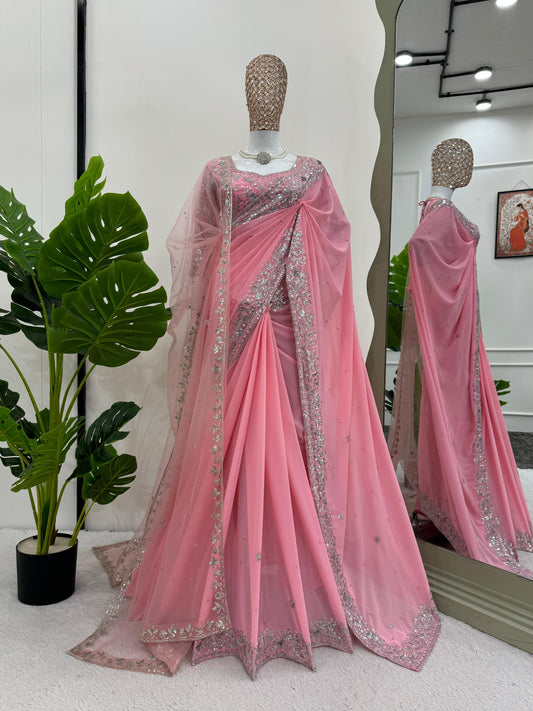 Blush Pink Dream Saree with Luxe Embroidery