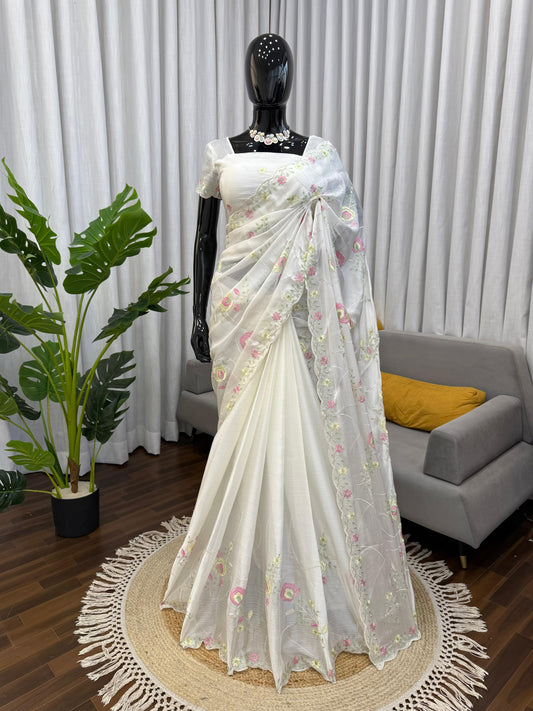 Ivory Blossom Elegance Saree