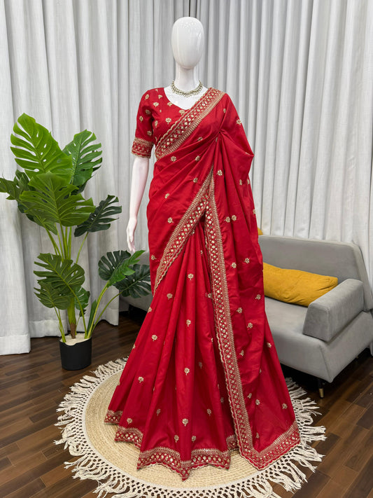 Royal Red Charm Saree with Golden Zari Work