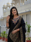 Classic Black Embroidered Kurta Pant Set with Banarasi Dupatta