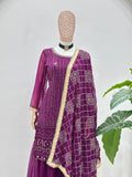 Women’s purple festive sharara dress with traditional embroidery