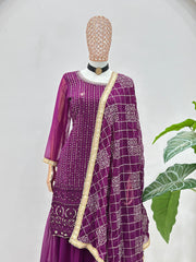 Women’s purple festive sharara dress with traditional embroidery
