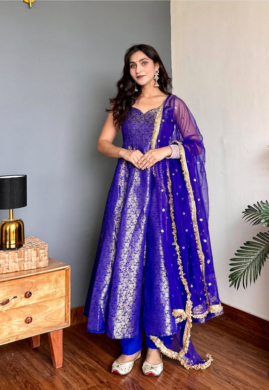 Royal Purple Anarkali Gown Set with Dupatta