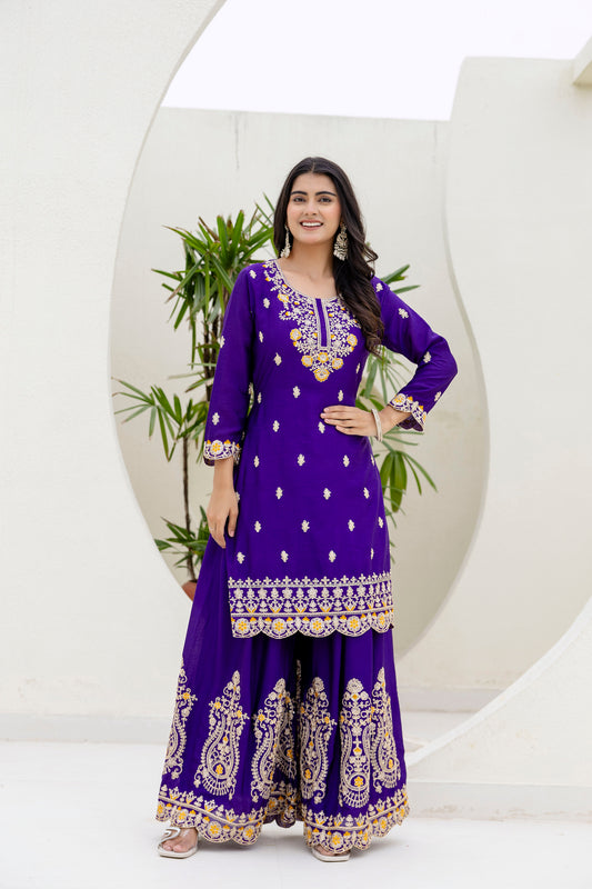 Royal Purple Embroidered Kurta with Intricate Thread Work – Festive Wear Special