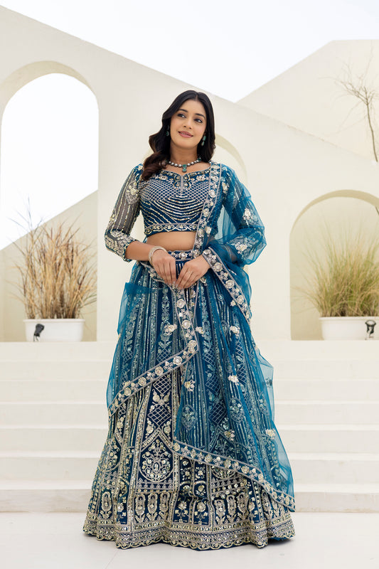 Teal Blue Designer Lehenga