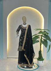 Elegant Black Embroidered Kurta Palazzo Set with Dupatta