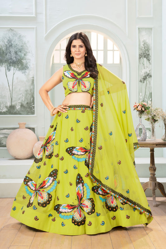 Lime Green Butterfly Designer Lehenga