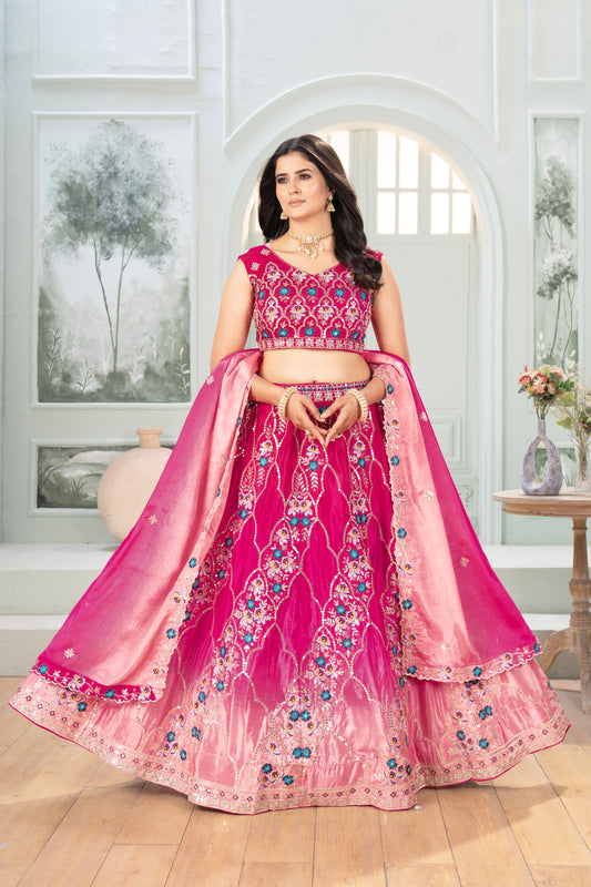 Rani Pink Floral Embroidered Lehenga