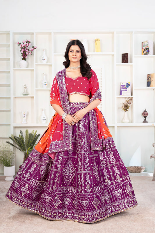 Royal Purple Bridal Lehenga with Dual-Tone Dupatta