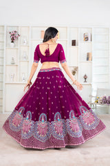 Royal Wine Lehenga with Peacock Embroidery