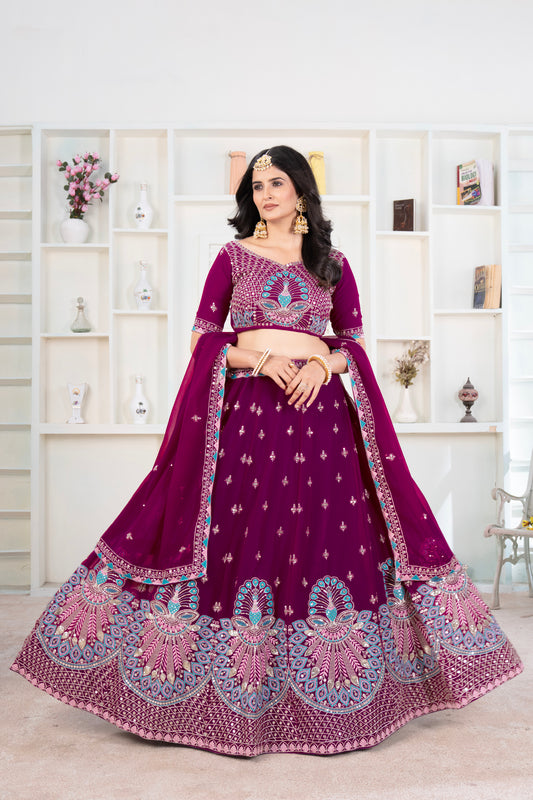 Royal Wine Lehenga with Peacock Embroidery