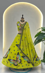 Lime Green Butterfly Designer Lehenga