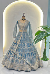Sky Blue Designer Lehenga with Heavy Silver Embroidery