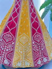 Pink & Mustard Dual-Tone Lehenga with Heavy Embroidery