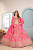 Coral Pink Geometric Zari Lehenga