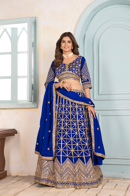 Royal Blue Geometric Zari Lehenga