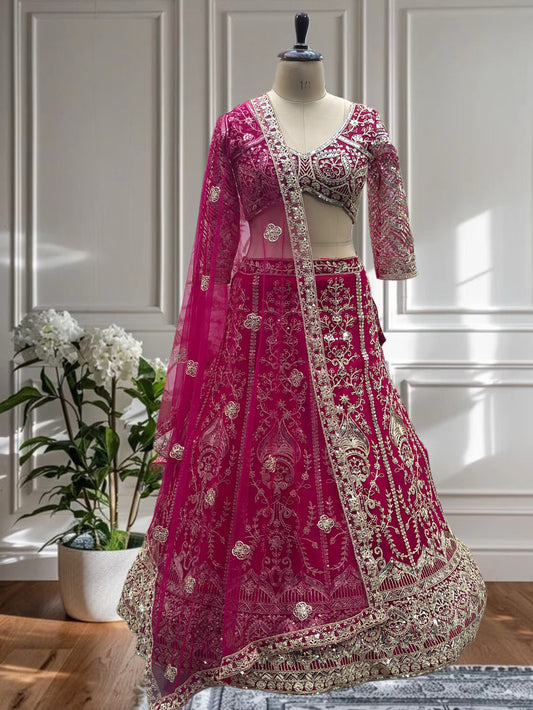 Rani Pink Heavy Embroidered Lehenga