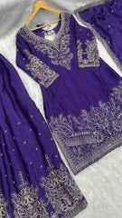 Royal Purple Embroidered Suit Set with Elegant Dupatta