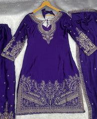 Royal Purple Embroidered Suit Set with Elegant Dupatta