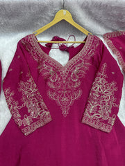 Rani Pink Embroidered Suit Set with Elegant Dupatta