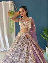 Premium Lavender Bridal Lehenga Choli with Heavy Embroidery & Dupatta