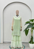 Pastel Mint Green Mirror Work Kurta Sharara Set with Organza Dupatta