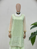 Pastel Mint Green Mirror Work Kurta Sharara Set with Organza Dupatta