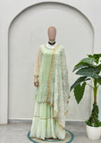 Pastel Mint Green Mirror Work Kurta Sharara Set with Organza Dupatta