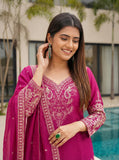 Rani Pink Embroidered Suit Set with Elegant Dupatta