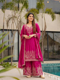 Rani Pink Embroidered Suit Set with Elegant Dupatta