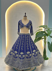 Navy Blue Royal Embroidered Lehenga