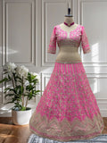 Coral Pink Geometric Zari Lehenga