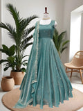 Luxury Sea Green Ethnic Gown with Minimal Embroidery
