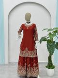 Royal Red Embroidered Kurta Palazzo Set with Dupatta